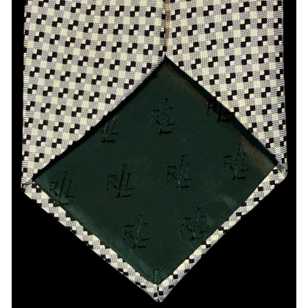 Vintage Ralph Lauren Black White Geo Square 100% Silk Made USA Tie 57